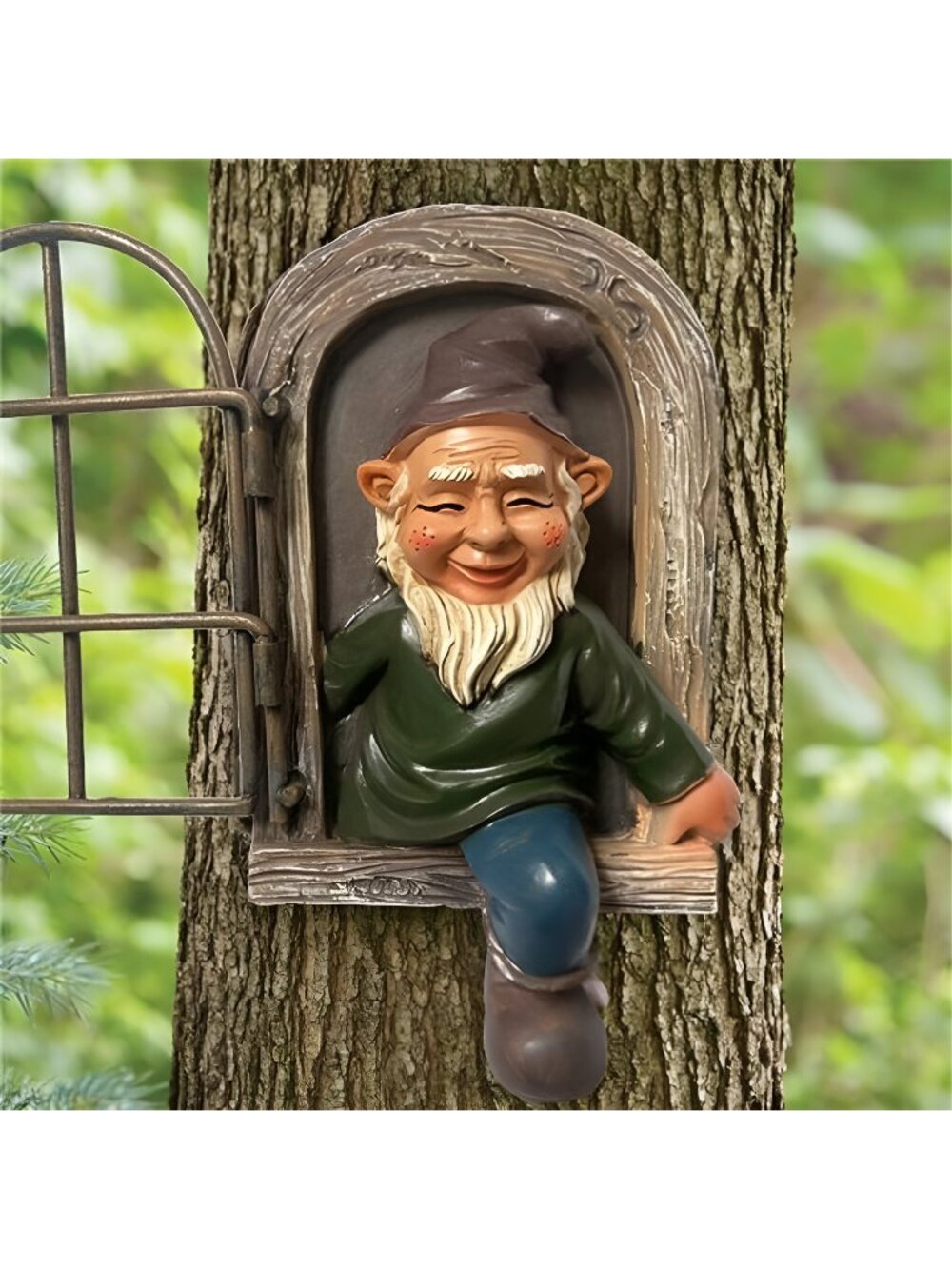 8.1 Inch Garden Gnome Statue Elf Out The Door Tree Hugger, Garden Ornament